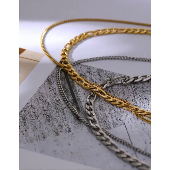 Stainless Steel Double Layered Chain Necklace 20” inch Length - Picture 4 of 5